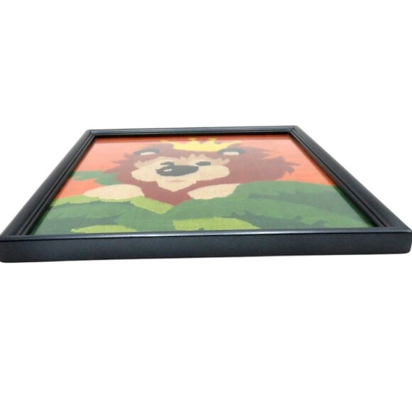 LION King NEEDLEPOINT Framed in Black Wood Frame 10.7 x 9.5" Vintage - Picture 3 of 10